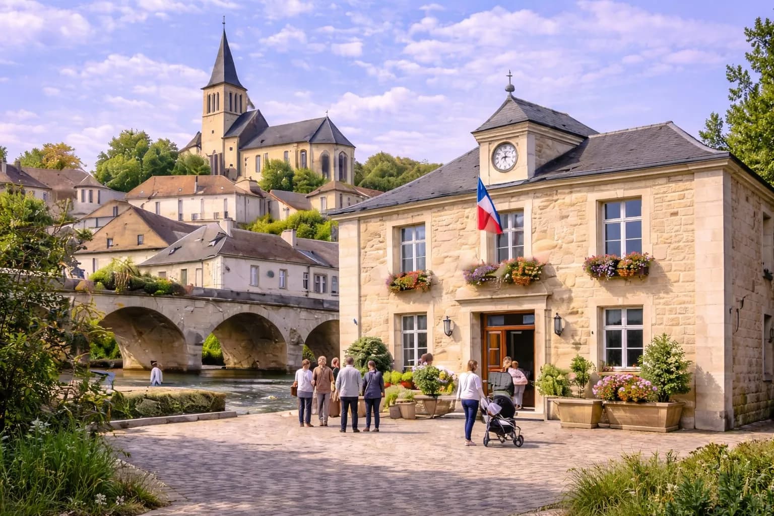 Mairie française et place de village